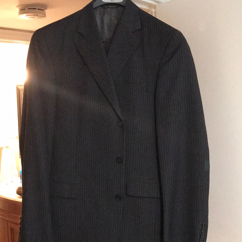 Jack Victor Super 130s Suit. Dark grey pinstriped
